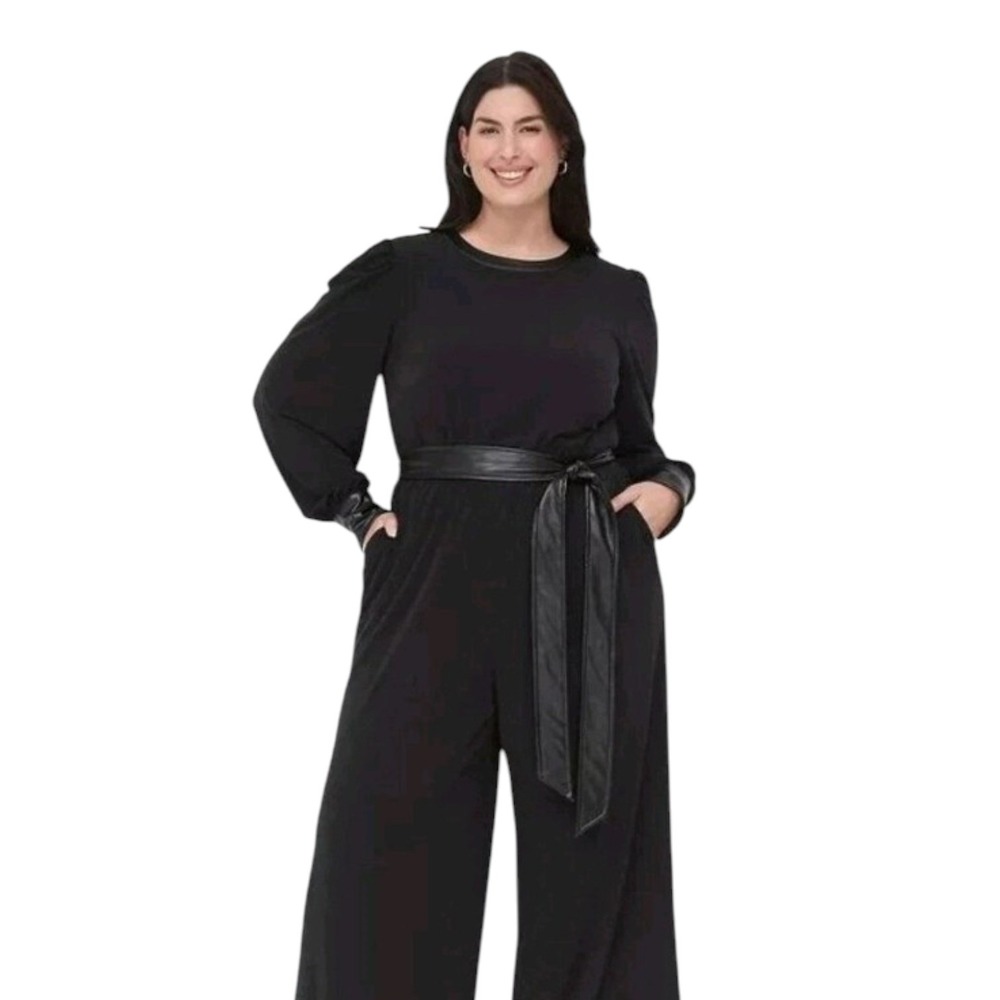 Lane Bryant Black Faux Leather Trimmed Jumpsuit Size 18/20